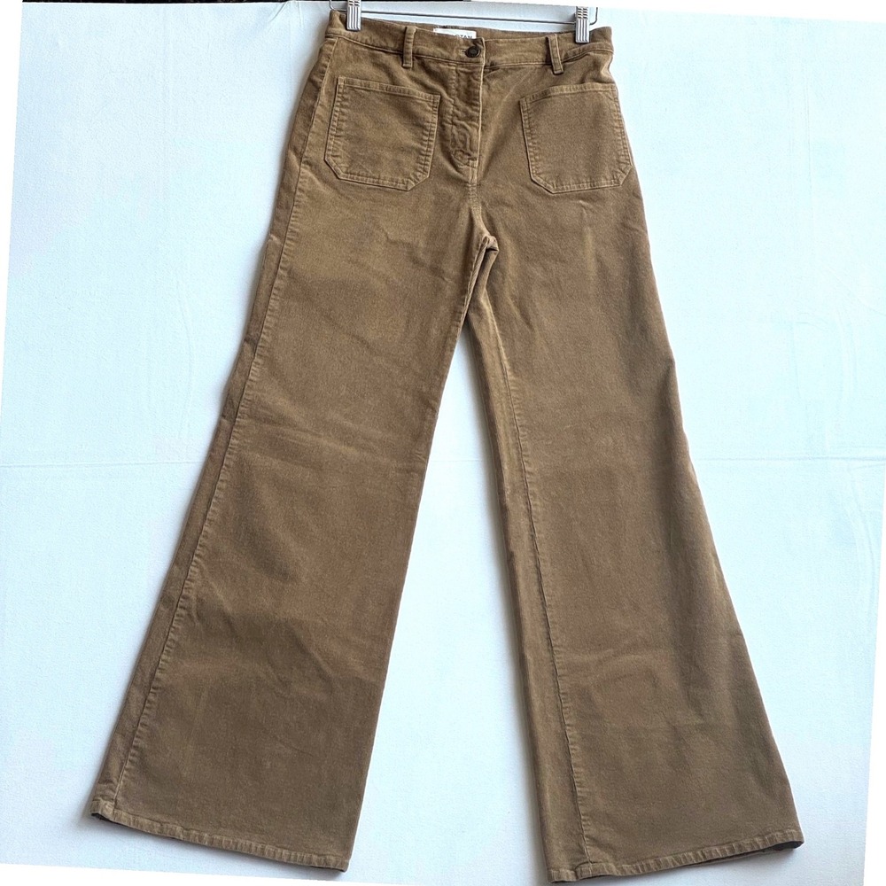 Nili Lotan Womens Tan Corduroy Wide Leg Flare Pants High Rise Size 4 Made In USA